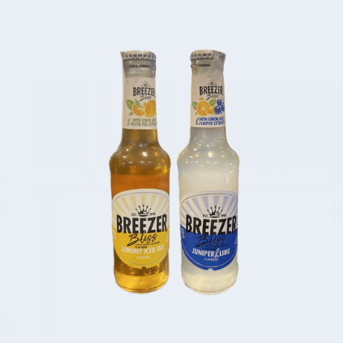<h4>Breezer Bliss Lemony Tea & Lime Beer</h4>
                                    <div class='border-bottom my-3'></div>
                                    <table id='alt-table' cellpadding='3' cellspacing='1' border='1' align='center' width='80%'>
                                        <thead id='head-dark'><tr><th>Quantity</th><th>Price/Unit</th></tr></thead>
                                        <tr><td>250ml</td><td class='price'>₹120</td></tr>
                                        <tr><td>250ml</td><td class='price'>₹120</td></tr>
                                    </table>
                                    <b class='text-start'>Description :</b>
                                            <p class='text-justify mt-2'>Made with real lemon juice and natural tea extracts, breezer bliss lemony iced tea has a perfect lemony taste with undertones of lemon peel, finished with black tea flavour notes.<br>
                                                Made with real lemon juice and natural Juniper berry extracts, Breezer Bliss Lemony Iced Tea
                                                has citrusy spicy notes of Juniper Berry with Fruity Notes of Lemon and Refreshing Hints of Lime.</p>