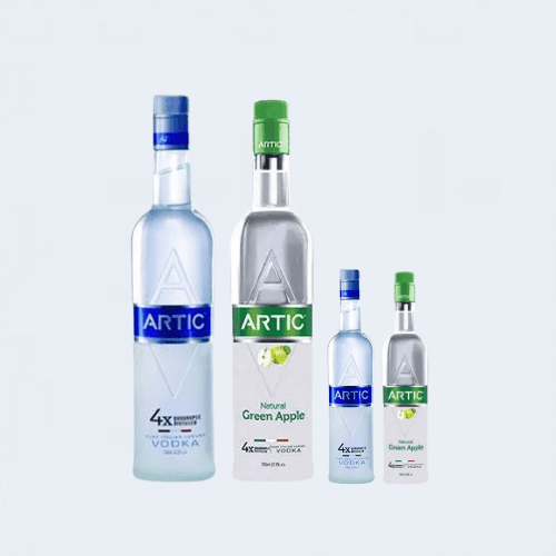 <h4>Artic Flavoured Vodka</h4>
                                        <div class='border-bottom my-3'></div> 
                                    <table id='alt-table' cellpadding='3' cellspacing='1' border='1' align='center' width='80%'>
                                        <thead id='head-dark'><tr><th>Quantity</th><th>Price/Unit</th></tr></thead>
                                        <tr><td>180ml</td><td class='price'>₹190</td></tr>
                                        <tr><td>750ml</td><td class='price'>₹750</td></tr>
                                    </table>
                                    <b class='text-start'>Description :</b>
                                            <p class='text-justify mt-2'>Artic is a 100% pure grain vodka prepared with natural mineral water and a secret Italian ingredient. It goes through a meticulous quadruple distillation process and multiple filtrations to provide you a distinctive character and superior taste, making your drinking experience simply divine.</p>