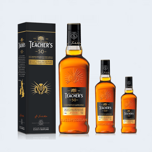 <h4>Teacher's 50 Blended Scotch Whiskey</h4>
                                              <div class='border-bottom my-3'></div> 
                                            <table class='mb-3' id='alt-table' cellpadding='3' cellspacing='1' border='1' align='center' width='80%'>
                                                <thead id='head-dark'><tr><th>Quantity</th><th>Price/Unit</th></tr></thead>
      
                                                <tr><td>180ml</td><td class='price'>₹560</td></tr>
                                                <tr><td>375ml</td><td class='price'>₹1140</td></tr>
                                                <tr><td>750ml</td><td class='price'>₹2230</td></tr>
                                            </table>
                                            <b class='text-start'>Description :</b>
                                            <p class='text-justify mt-2'>Teacher's 50 has 50% malt whisky, 50% grain whisky and is made from different Scotch whiskies. Colour: Rich and full on the nose, with sherry, malt and oranges plus a hint of peat. Nose: Deep and robust maltiness with hints of pear and sherry maturity. Palate & body: Challenging, exciting, round and warming with a silky texture.</p>