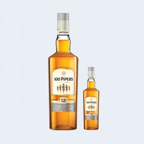 <h4>100 Pipers 12YO Blended Scotch Whiskey</h4>
                                              <div class='border-bottom my-3'></div> 
                                            <table class='mb-3' id='alt-table' cellpadding='3' cellspacing='1' border='1' align='center' width='80%'>
                                                <thead id='head-dark'><tr><th>Quantity</th><th>Price/Unit</th></tr></thead>
                                                <tr><td>180ml</td><td class='price'>₹570</td></tr>
                                                <tr><td>750ml</td><td class='price'>₹2290</td></tr>
                                            </table>
                                            <b class='text-start'>Description :</b>
                                            <p class='text-justify mt-2'>100 Pipers is a light, vanilla-scented blend with notes of dried fruit, soft smoke and spice. Today the blend is centred around the light Speyside malt whisky from Allt-a-Bhainne distillery.</p>
