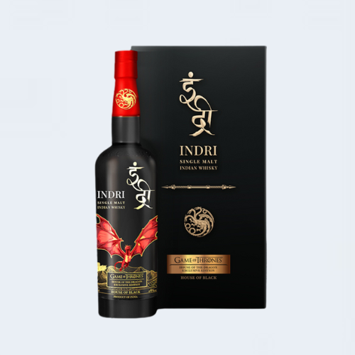 <h4>Indri Game of Thrones House of Black</h4>
                                             <div class='border-bottom my-3'></div> 
                                            <table id='alt-table' cellpadding='3' cellspacing='1' border='1' align='center' width='80%'>
                                                <thead id='head-dark'><tr><th>Quantity</th><th>Price/Unit</th></tr></thead>
                                                <tr><td>750ml</td><td class='price'>₹8580</td></tr>
                                            </table>
                                            <b class='text-start'>Description :</b>
                                            <p class='text-justify mt-2'>
                                                Indri House of Black is inspired by the fiery spirit of the Black Council. This single malt whisky features notes of sweet toffee, creamy vanilla, and subtle peat on the nose. The palate reveals flavors of sweet chocolate, toffee, earthiness, dates, figs, and vanilla, with a finish of sweet richness and gentle peatiness.
                                            </p>